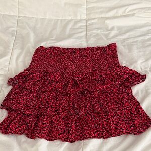 Michael Kors Red and Black Smocked Tiered Mini Skirt